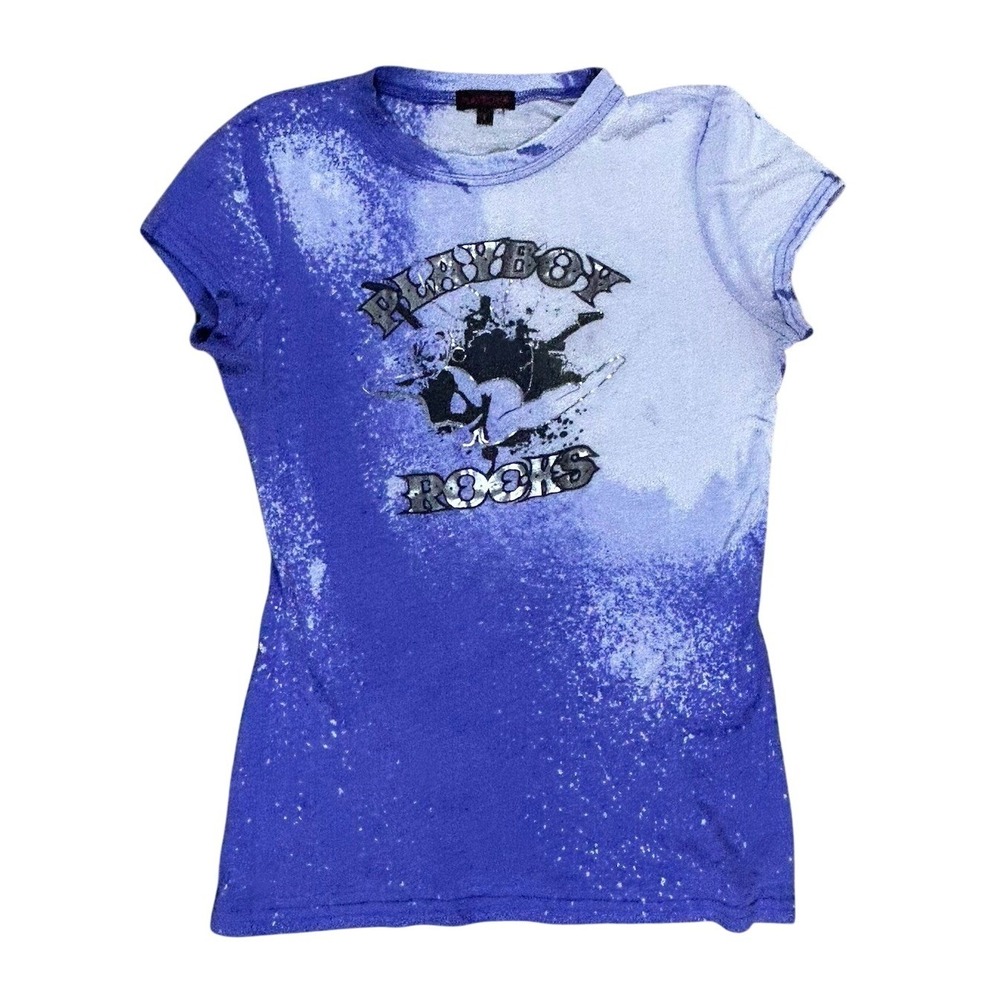 Playboy T-Shirt Women's Y2K Graphic Streetwear Semi Sheer Tee Purple Black Small